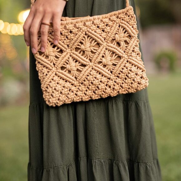 Cotton Macrame Purse Crossbody Bag Boho Fringe Zipper Women's Wallet - Picture 4 of 5